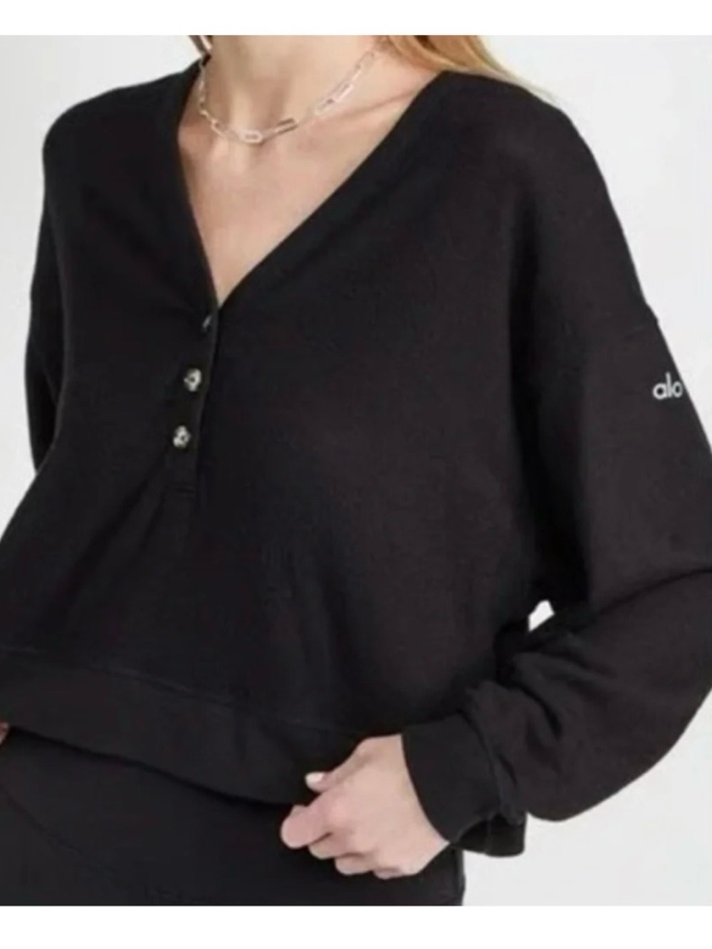 ALO Yoga Alosoft SoHo Black Long Sleeve Henley Pullover